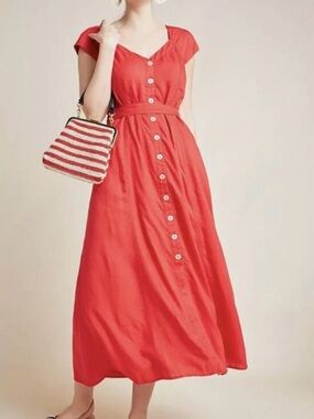 Maeve by Anthropologie Button-Front Red Maxi Dress